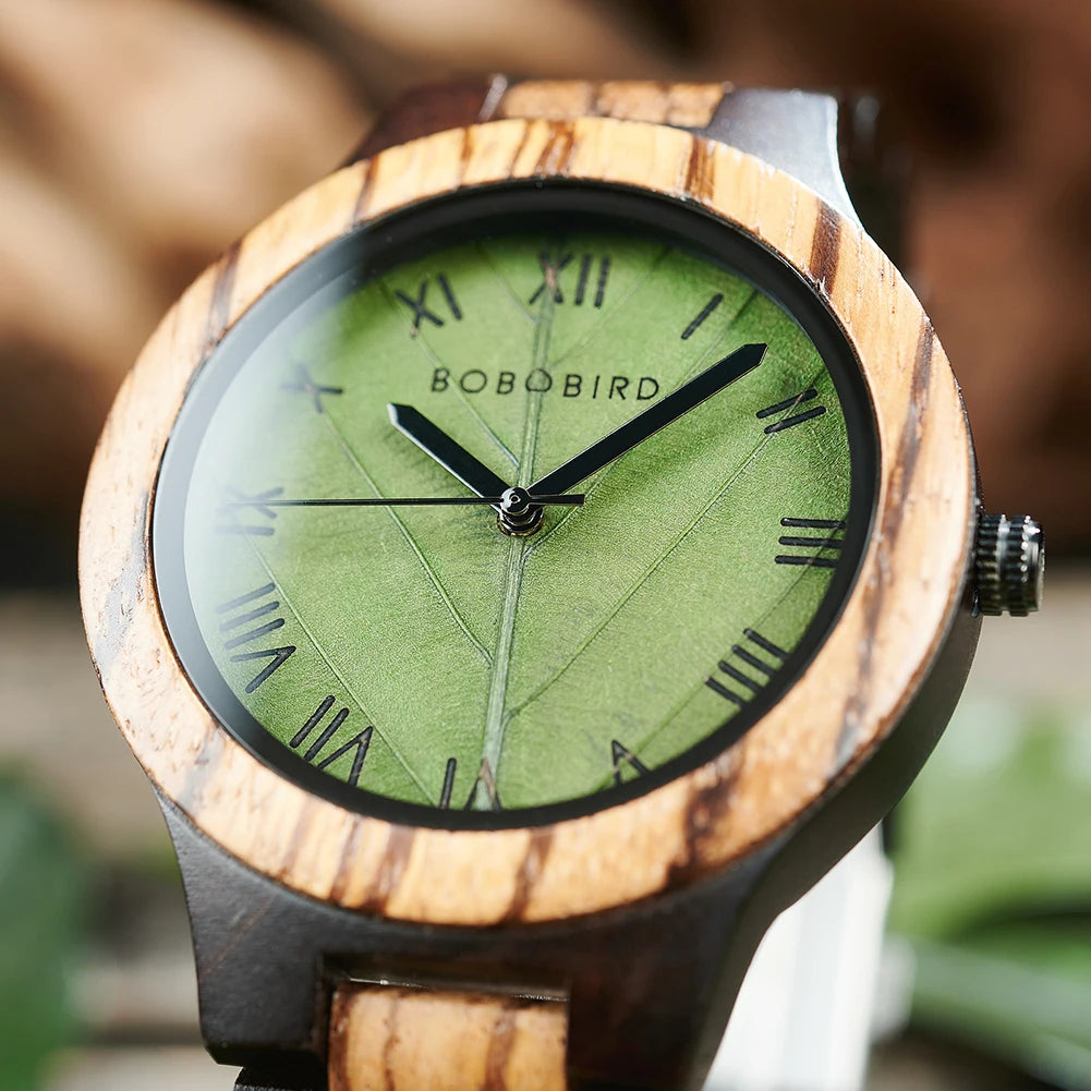 FBA Men's BOBO BIRD Genuine Leaf Wood Watch | Handmade Luxury Wooden Wristwatch