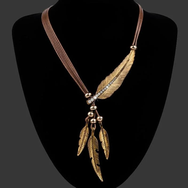 FBA Boho Feather Choker Necklace | Ethnic Rope Chain Jewelry