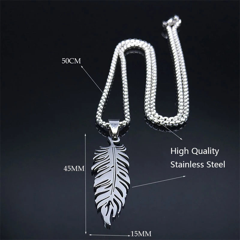 FBA Men's Stainless Steel Feather Pendant Necklace | Hip Hop Punk Jewelry