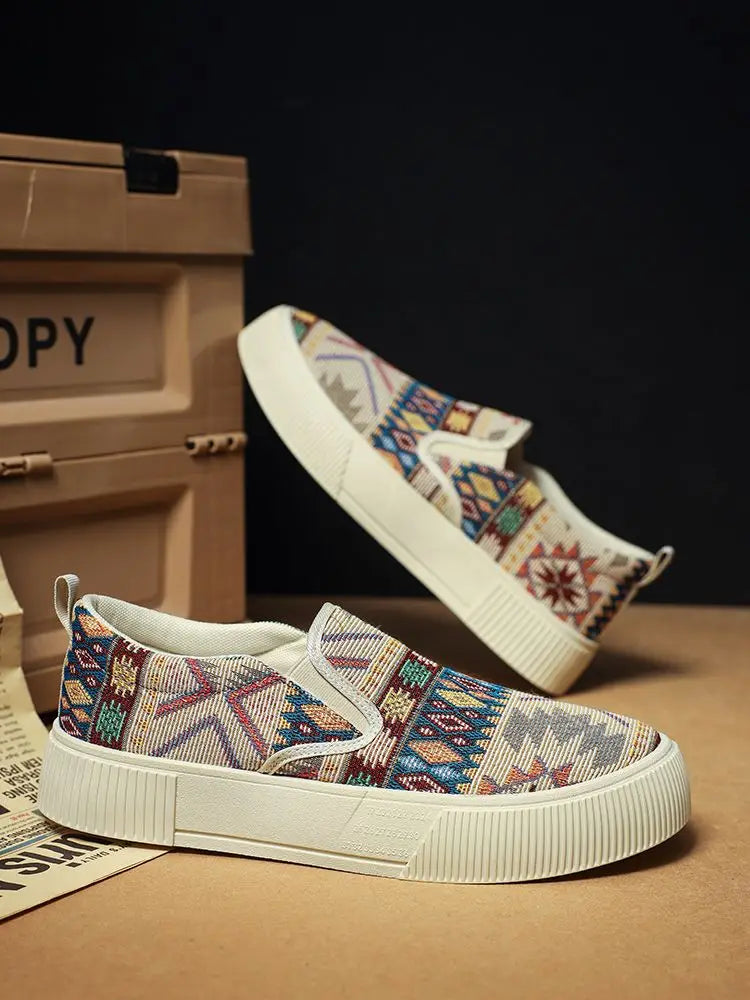 FBA Men's Canvas Printing Thick Platform Retro Sneakers | Elegant Breathable Casual Shoes