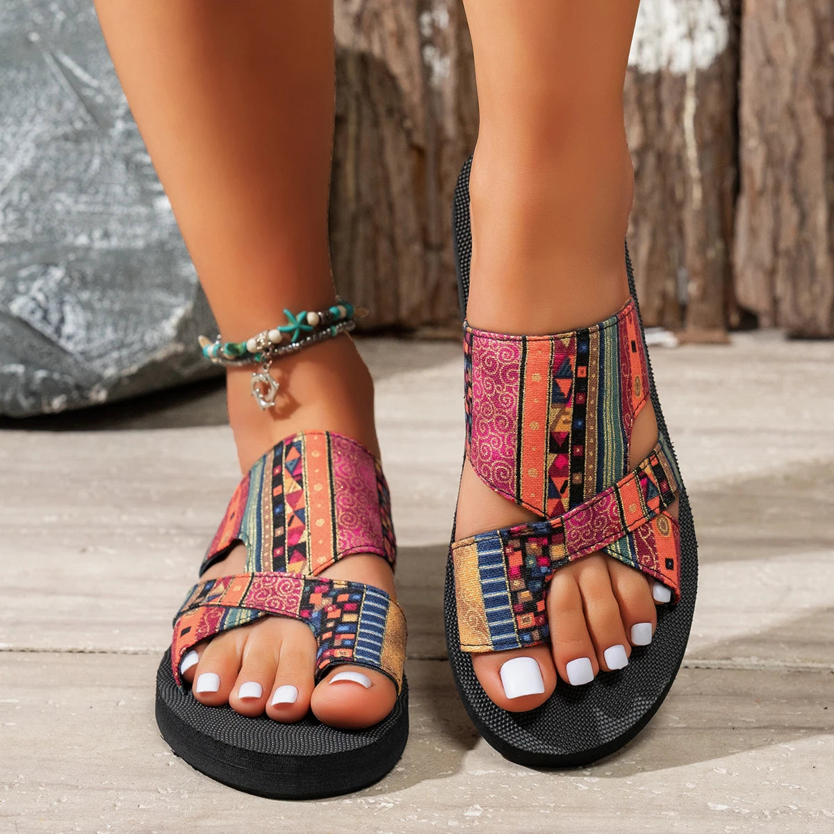 FBA Women's Platform Beach Slides | Colorful Open Toe Summer Slippers