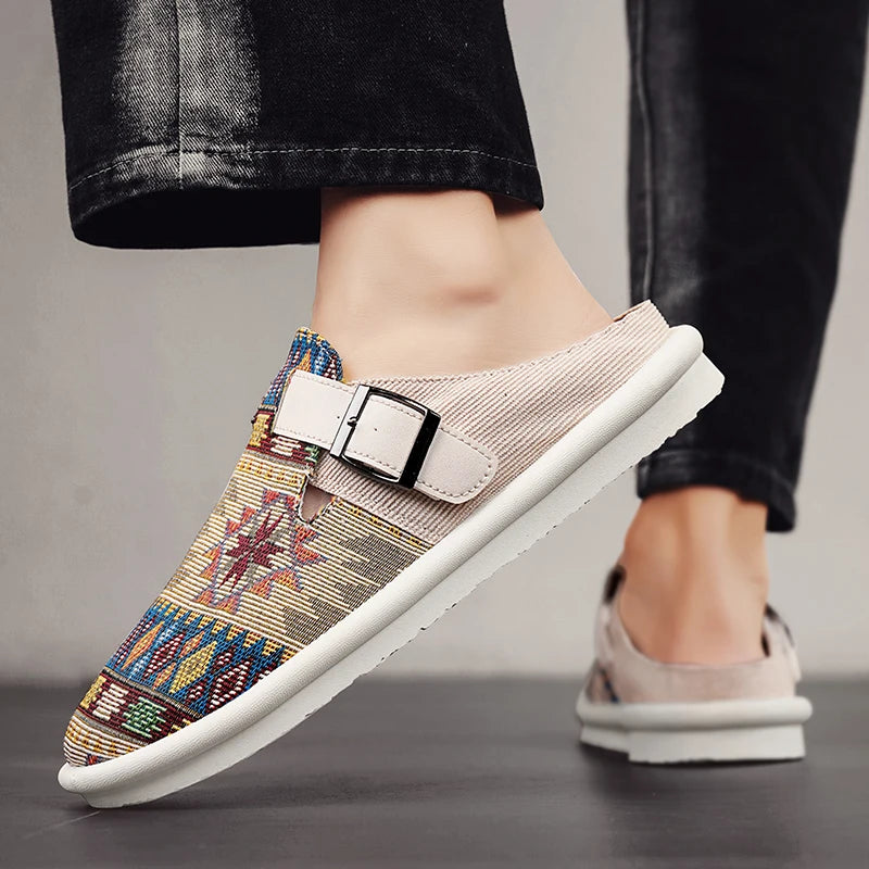 FBA Women's Ethnic Embroidered Linen Slippers | Handmade Comfort Sandals