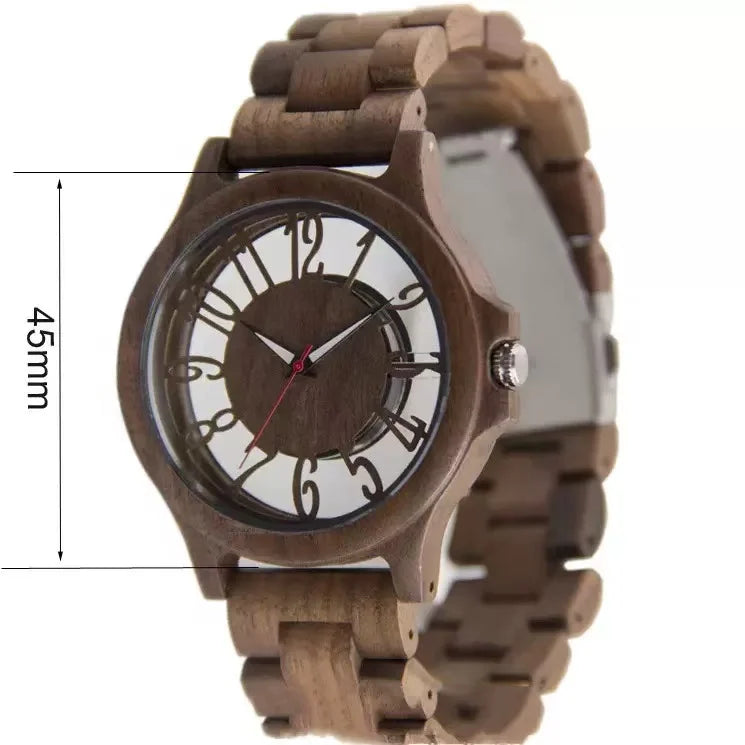 FBA Men's Handmade Engraved Wood Watch | Analog Quartz Wooden Wristwatch
