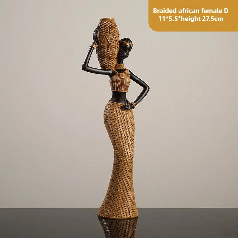 African Girl Ethnic Style Resin Ornament | Creative Character Sculpture for Home & Office Decor