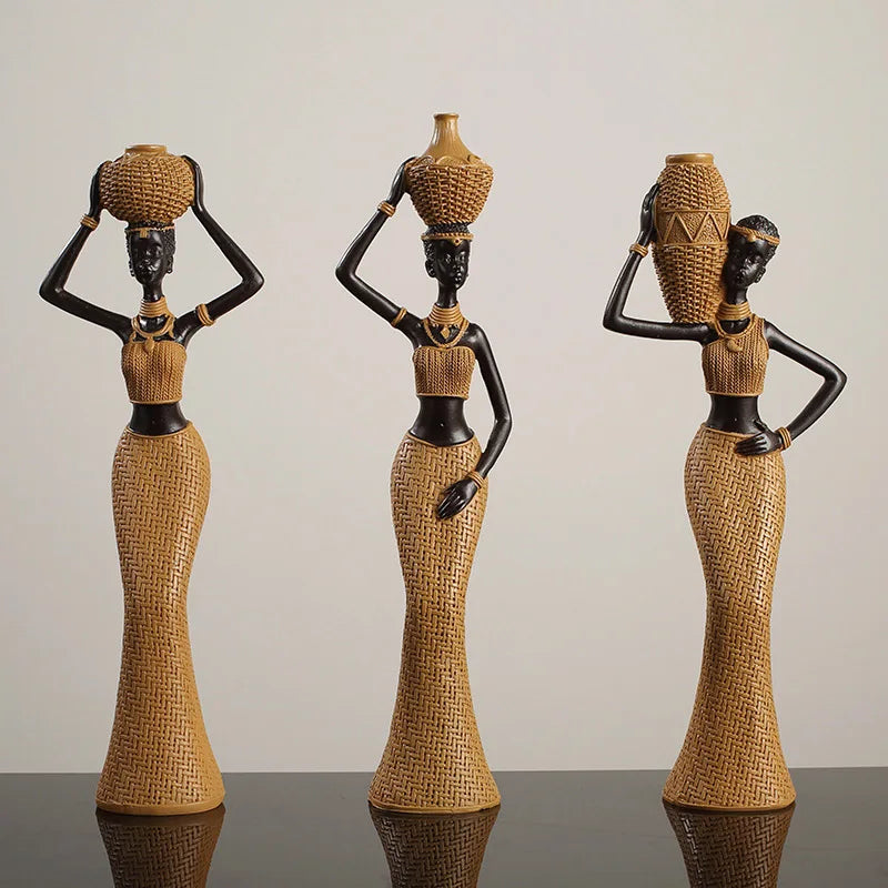 African Girl Ethnic Style Resin Ornament | Creative Character Sculpture for Home & Office Decor