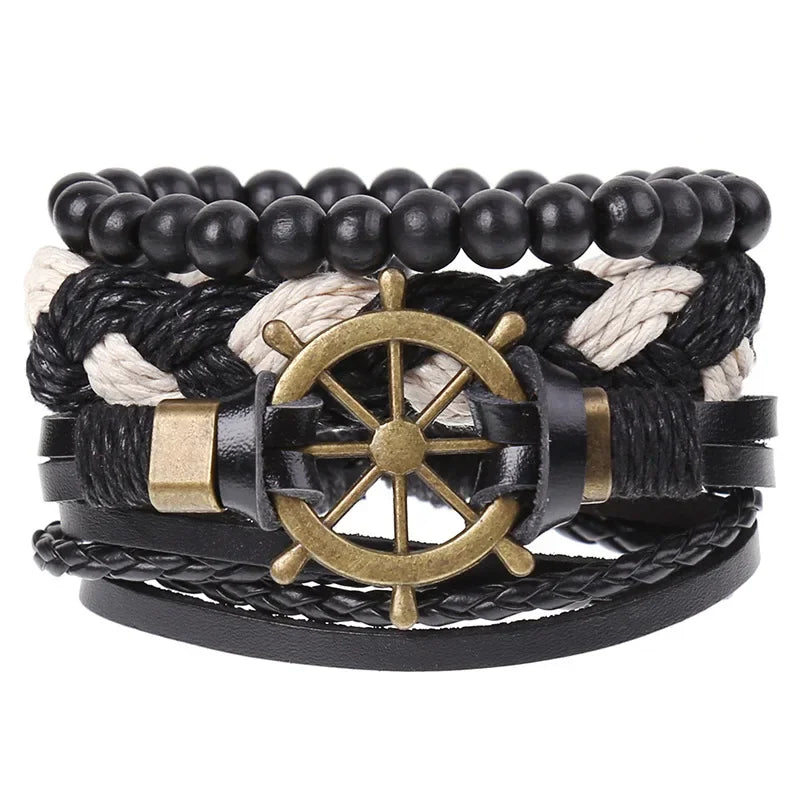 FBA 4-Piece Braided Leather Ethnic Wristband Set | Hope Believe Bracelet