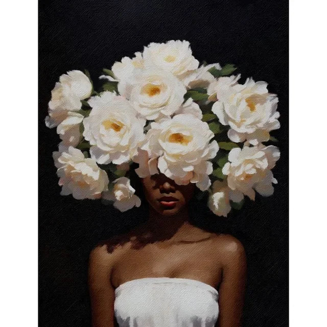 African American Woman Floral Canvas Print | Elegant Black Girl Wall Art for Living Room Home Decor