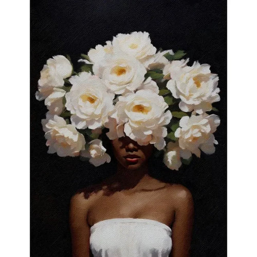 African American Woman Floral Canvas Print | Elegant Black Girl Wall Art for Living Room Home Decor