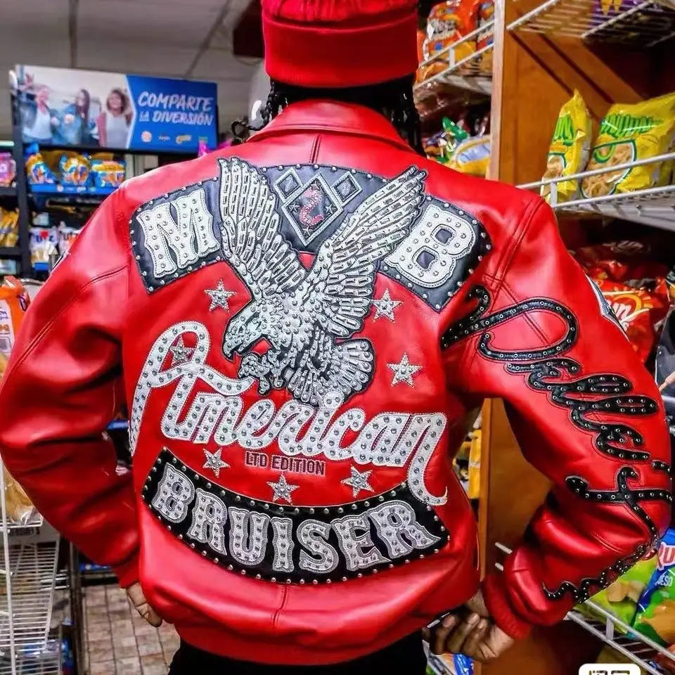 Men's Heavy Embroidery American Retro Leather Flight Jacket – Motorcycle Stand Collar Coat | 7 Colors | S–XXL | FBA Vibes