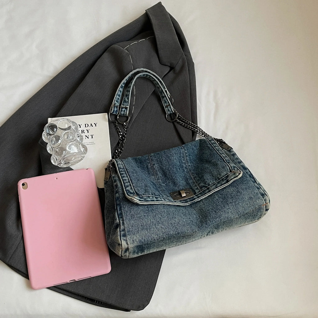 Women's Denim Tote Bag – Large Capacity Casual Commuter Shoulder & Crossbody Bag