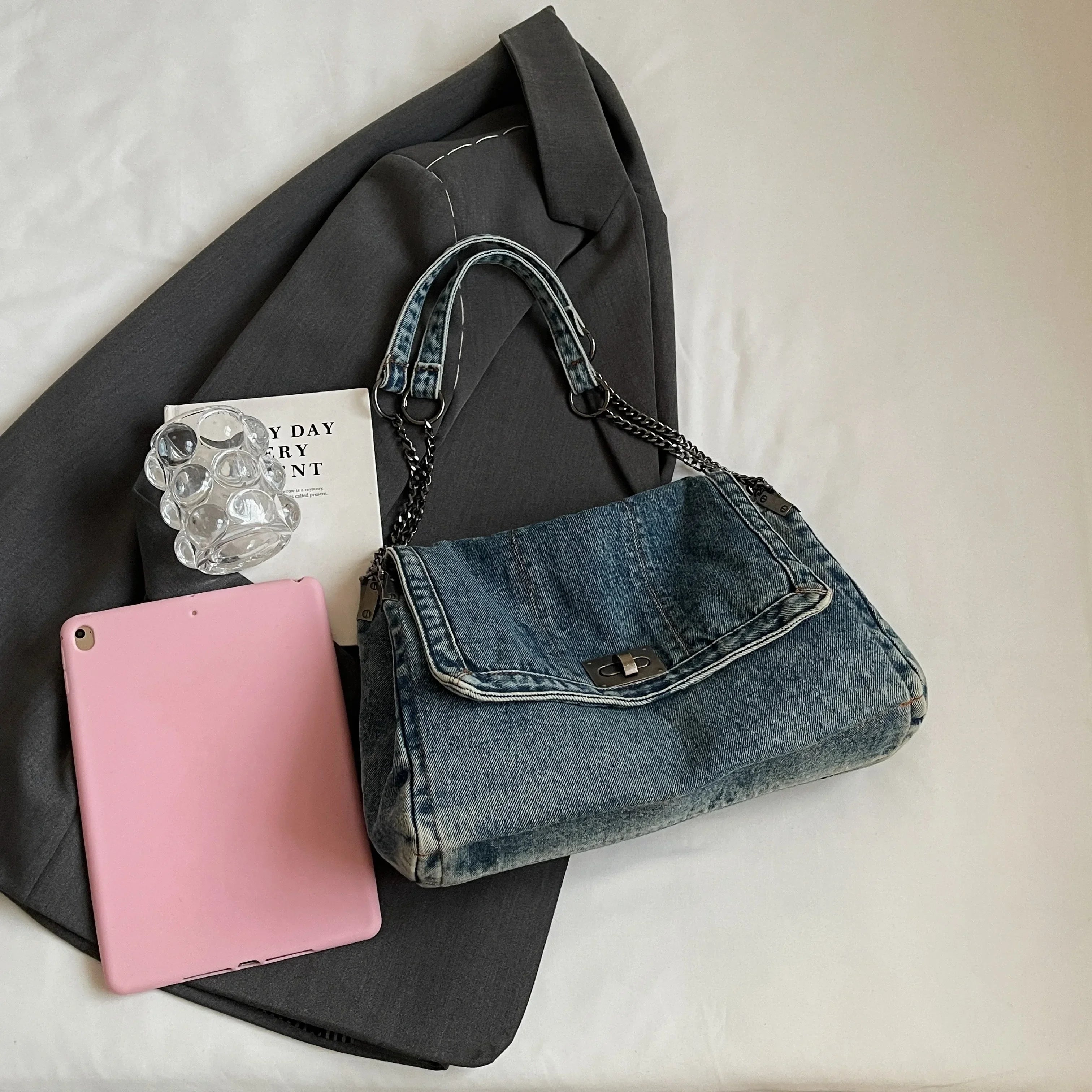 Women's Denim Tote Bag – Large Capacity Casual Commuter Shoulder & Crossbody Bag