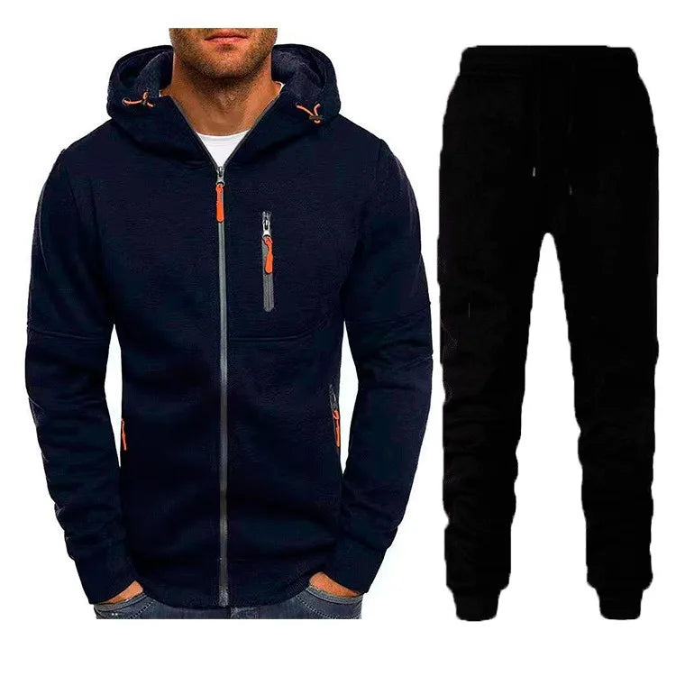 Men's 2-Piece Zip-Up Hoodie & Jogger Tracksuit Set – Fleece Sportswear Running Training Sweatsuit | Multiple Colors | S–3XL | FBA Vibes