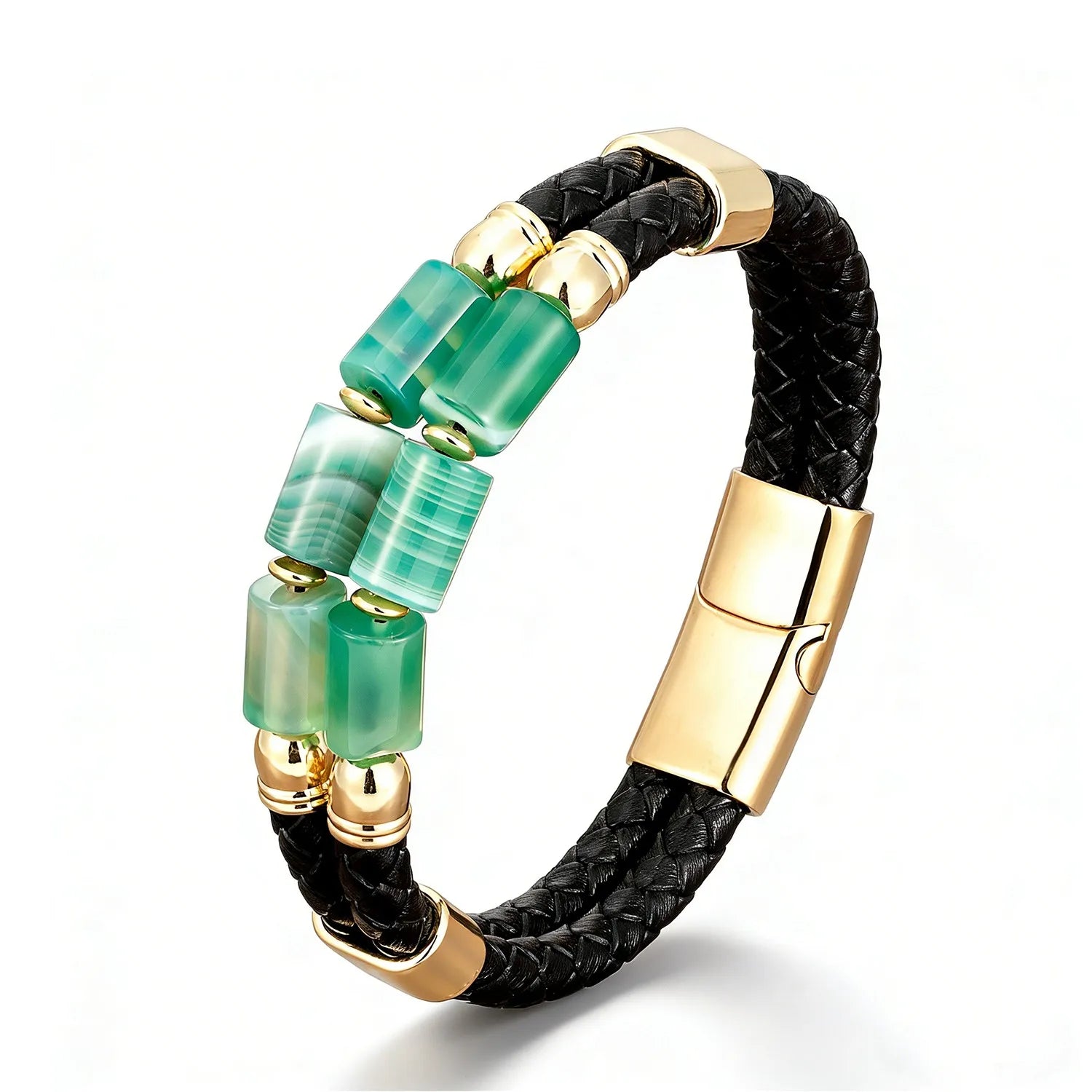 FBA Men's Natural Agate Leather Bracelet | Multi-Color Crystal Healing Jewelry