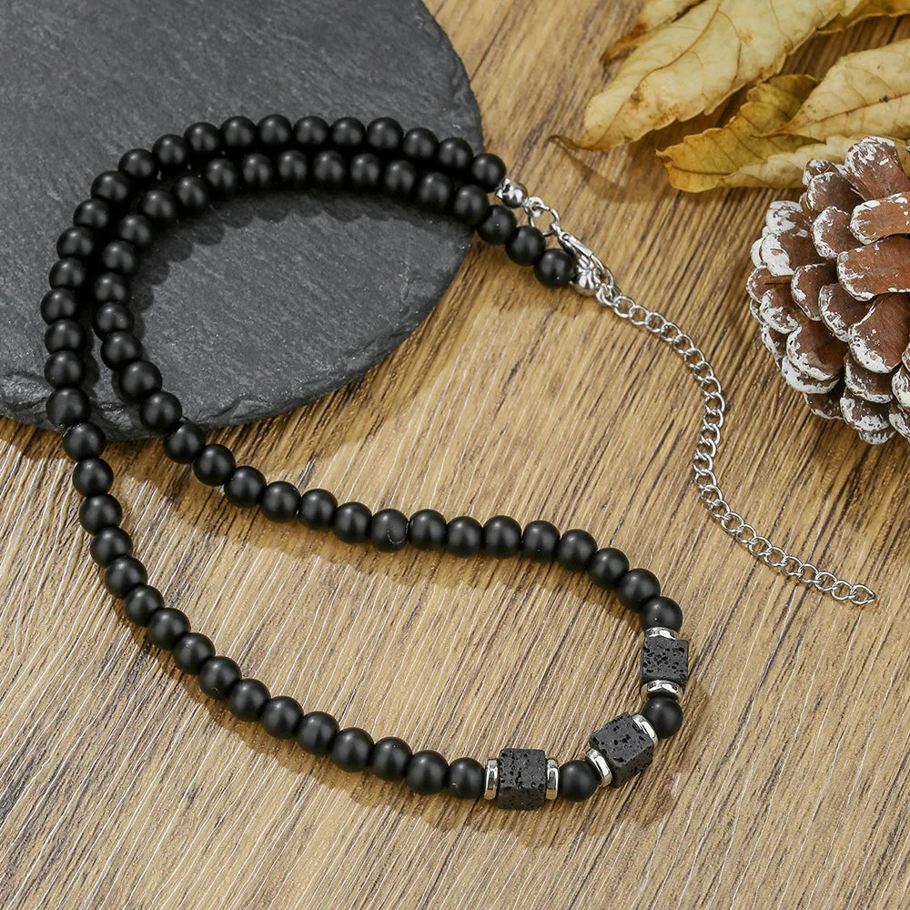 FBA Frosted Stone Bead Adjustable Necklace for Men | Minimalist Jewelry