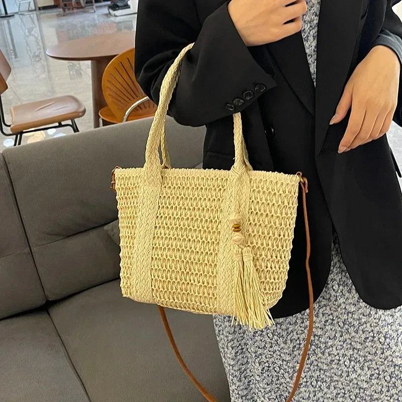 Straw Woven Summer Tote Bag for Women – Large Capacity Casual Vacation Shoulder Bag