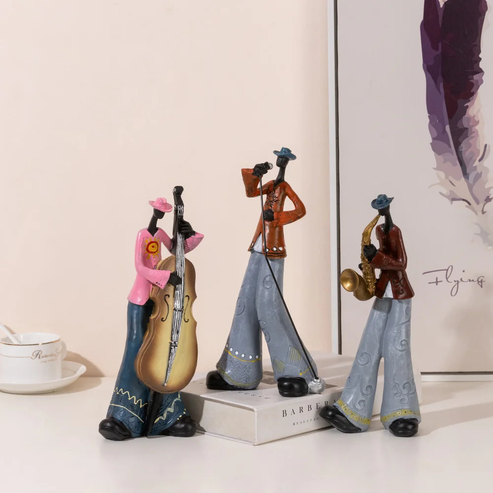 American Jazz Band Musician Resin Figurine | Nordic Arts & Crafts Statue for Living Room, Study & Office Decor