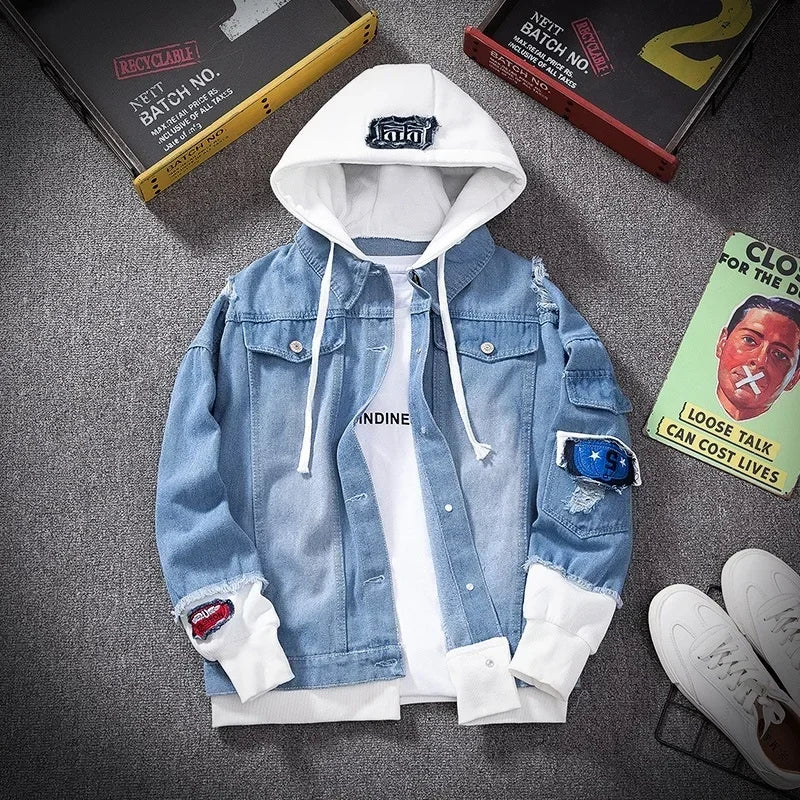 Men's Hooded Denim Jacket – Hip Hop Streetwear | Slim & Loose Fit | S–XXXL | FBA Vibes
