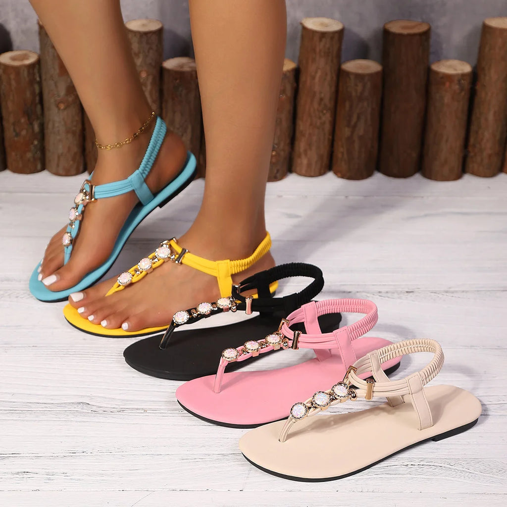FBA Women's Handmade Beaded Fairy Style Flat Sandals | Plus Size Beach Shoes