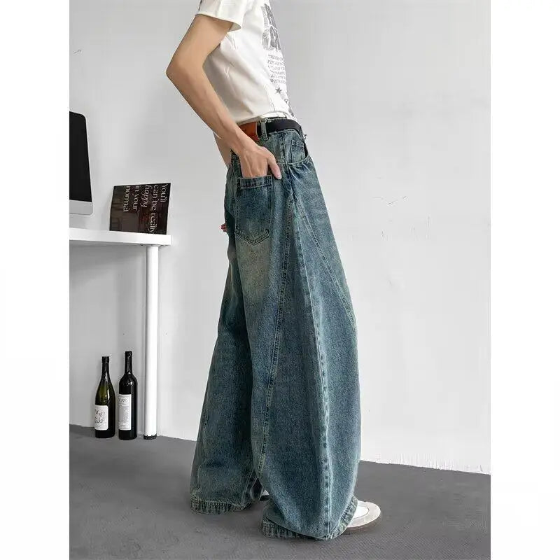 Men's Baggy Wide-Leg Jeans – Unisex Hip Hop Streetwear Loose Fit Oversized Urban Dance Denim | Blue | S–3XL | FBA Vibes