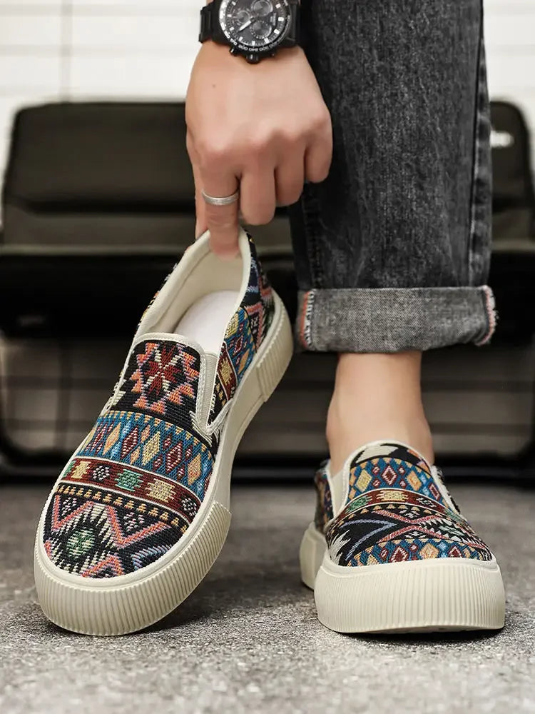 FBA Men's Canvas Printing Thick Platform Retro Sneakers | Elegant Breathable Casual Shoes