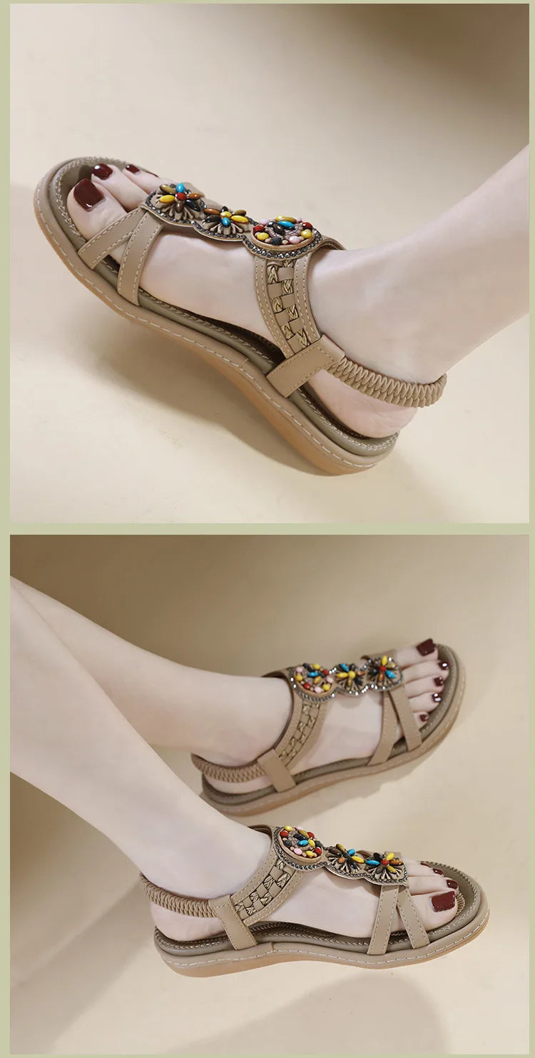 FBA Women's Soft Sole Bohemian Beach Sandals | Flat Bottom Fashion Shoes