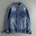 Men's American Retro Motorcycle Denim Jacket – Nostalgic Wash Stand Collar Short Coat | Denim Blue & Nostalgia Blue | L–XXXL | FBA Vibes
