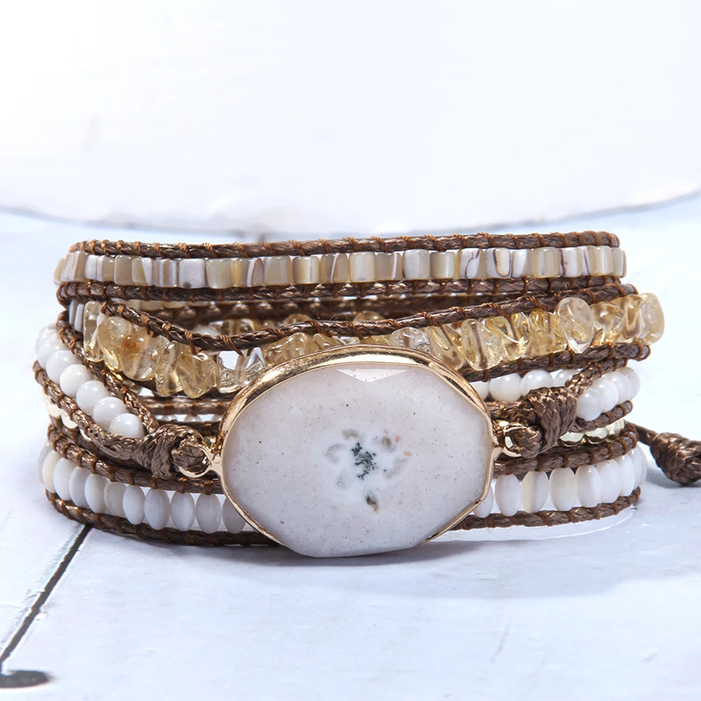 FBA Boho Mixed Natural Stone 5-Strand Wrap Bracelet | Women's Jewelry Gift