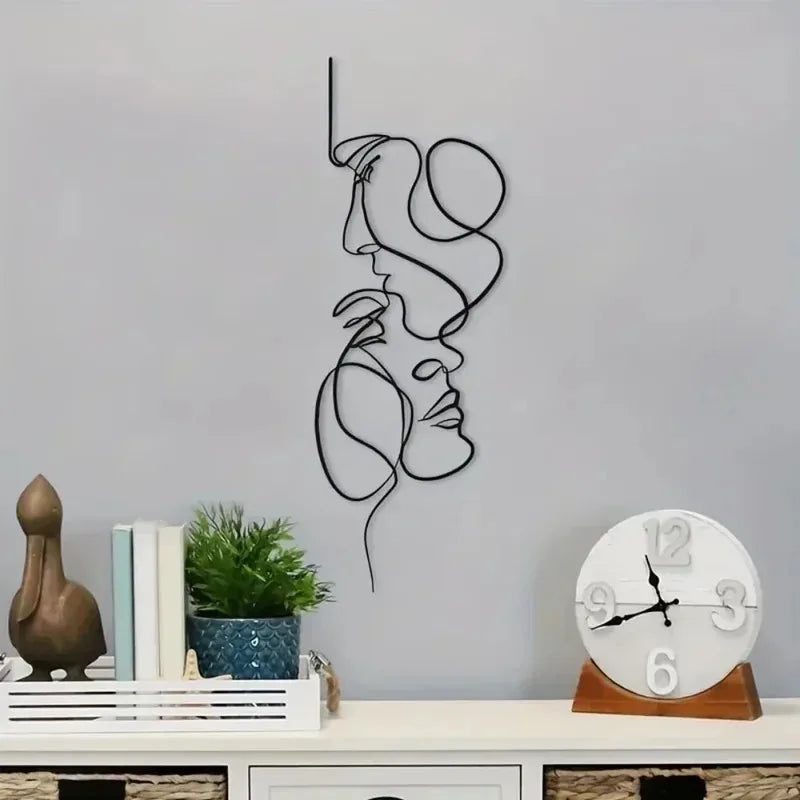 Minimalist Abstract Face Line Metal Wall Art | Black Iron Wall Sculpture for Modern Home Decor