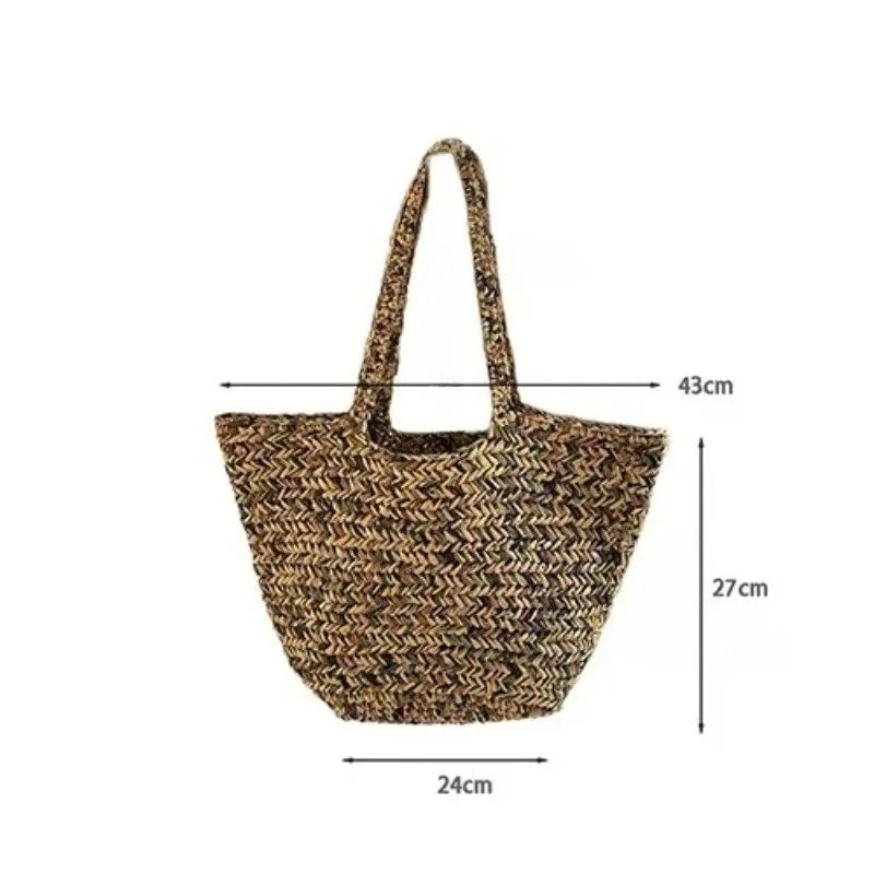 Handwoven PP Grass Straw Beach Tote Bag – Large Capacity Bohemian Travel Bag