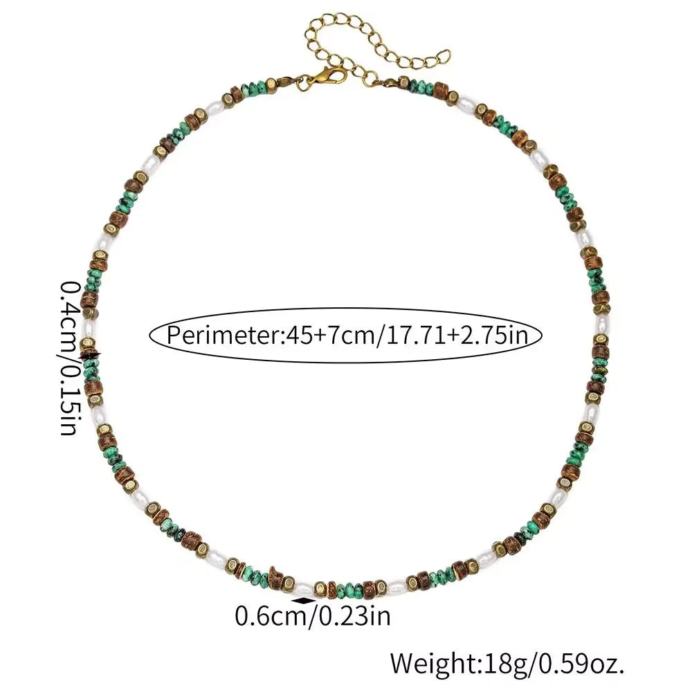 FBA Men's Ethnic Pearl Turquoise Beaded Necklace | Summer Jewelry