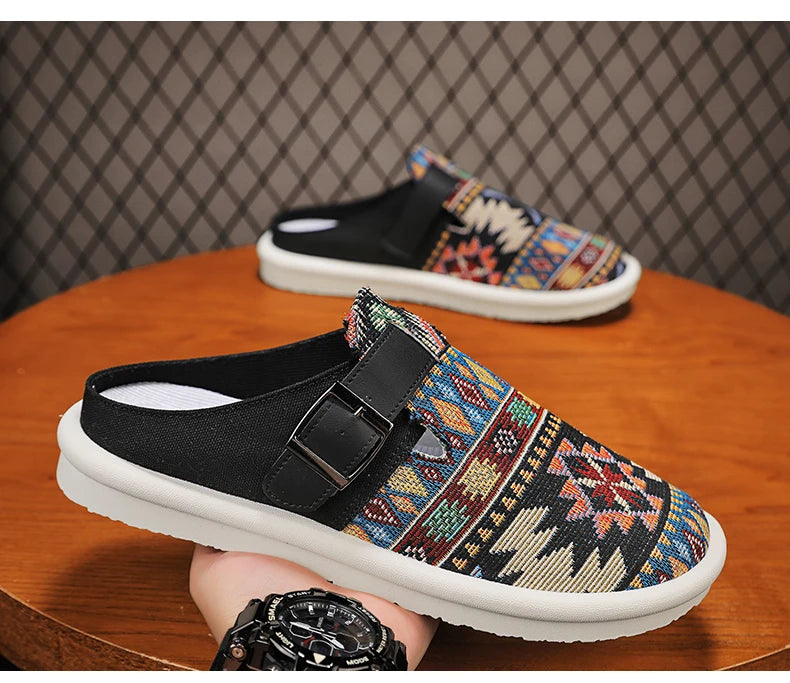 FBA Men's Canvas Half Slipper Party Sandals | Anti-Slip Casual Shoes