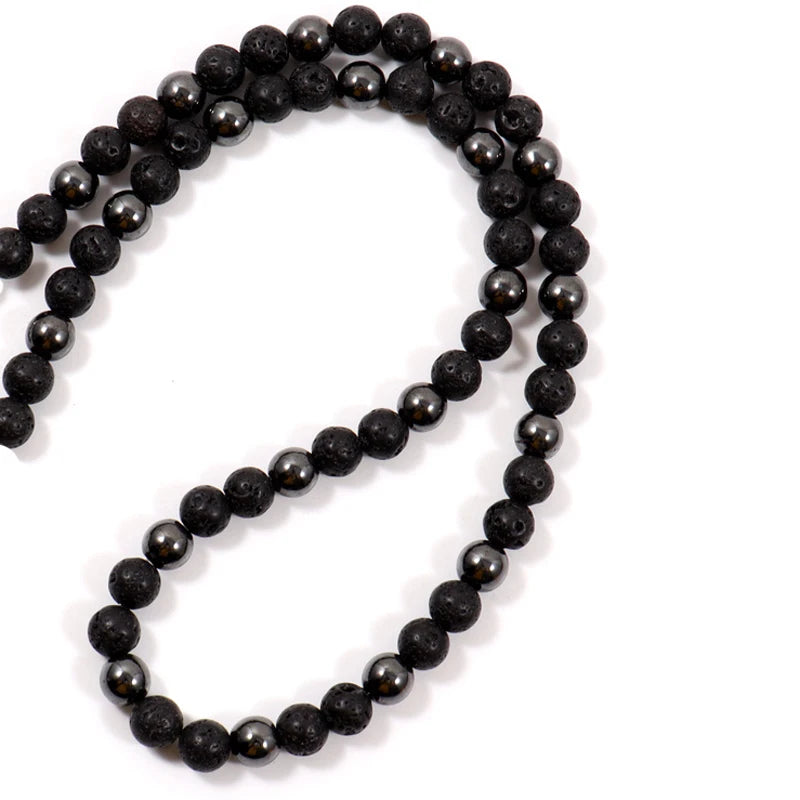 FBA Black Lava Stone Beaded Choker Necklace | Men's Vintage Jewelry