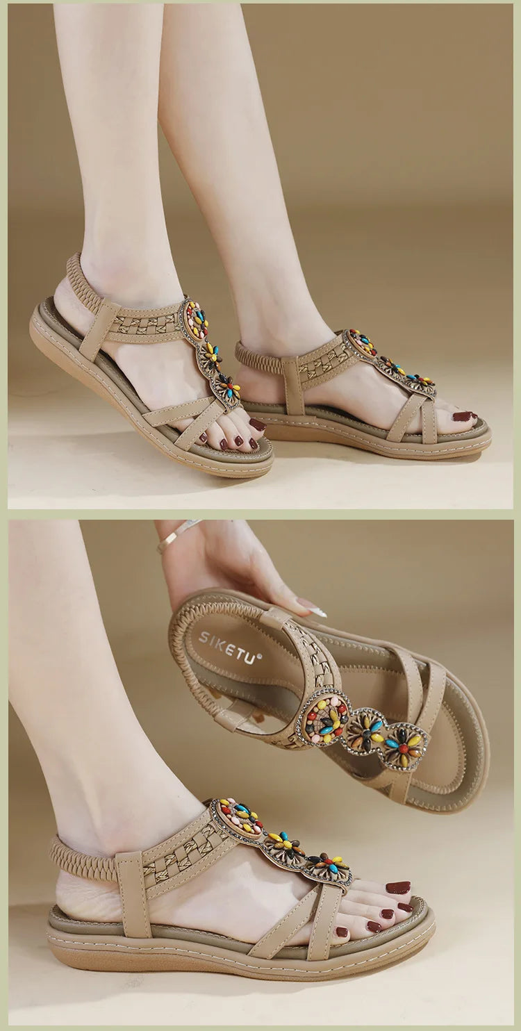 FBA Women's Soft Sole Bohemian Beach Sandals | Flat Bottom Fashion Shoes