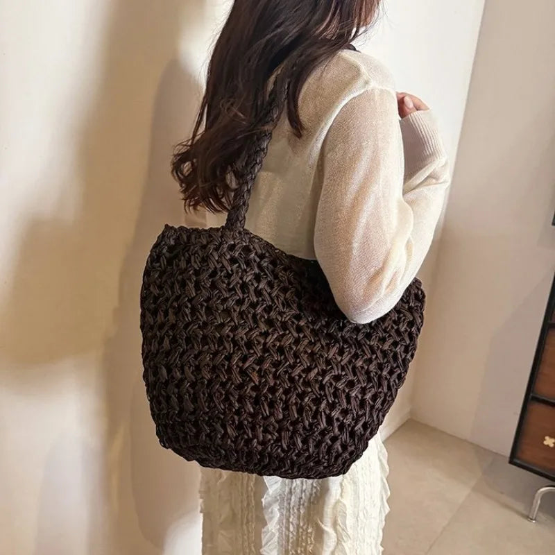 Women's Microfiber Woven Strap Tote Bag – Casual Summer Beach Shopping & Travel Shoulder Bag