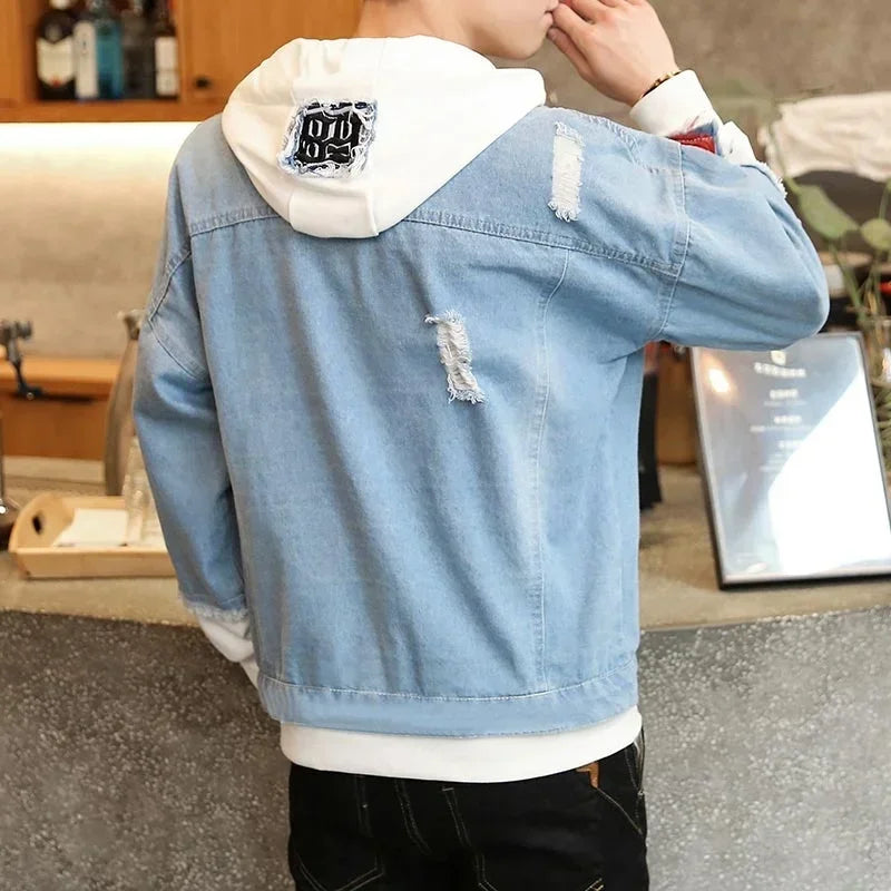 Men's Hooded Denim Jacket – Hip Hop Streetwear | Slim & Loose Fit | S–XXXL | FBA Vibes