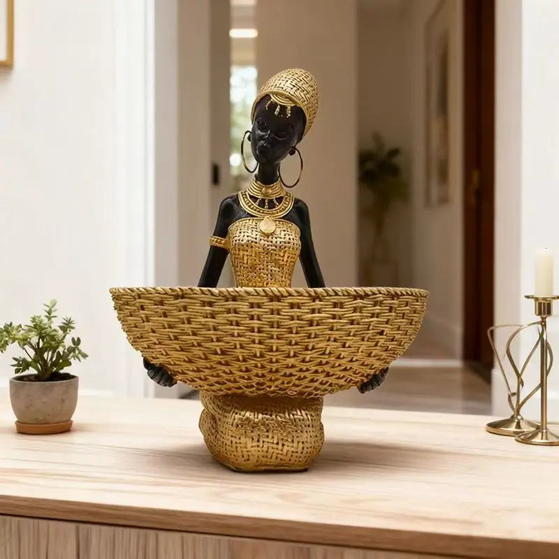African Style Resin Woman Sculpture with Storage Box | Tribal Jewelry Organizer & Home Decor