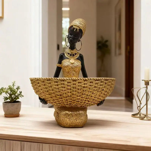 African Style Resin Woman Sculpture with Storage Box | Tribal Jewelry Organizer & Home Decor
