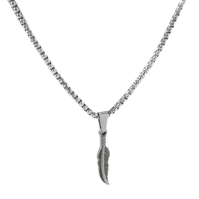 FBA Stainless Steel Feather Hip Hop Pendant Necklace | Men's Chain Jewelry