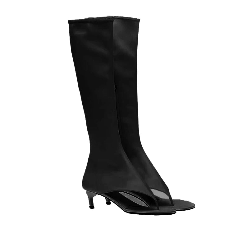 Women's Open Toe Knee-High Boot — Kitten Heel, Multi-Finish