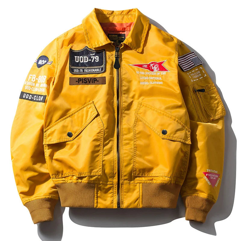 Men's Hip Hop Military Bomber Flight Jacket – Air Force Windbreaker Coat | Red, Army Green, Yellow & Black | M–XXXL | FBA Vibes