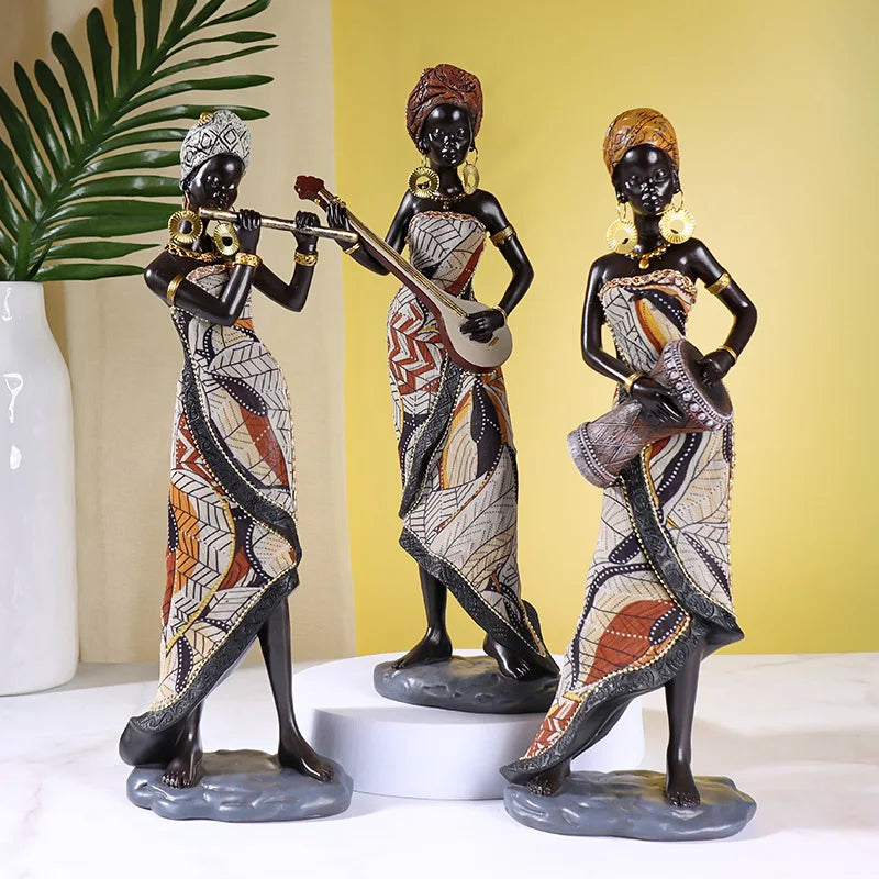 African Female Musician Sculpture | Resin Figurine Decorative Statue for Home & Office Decor