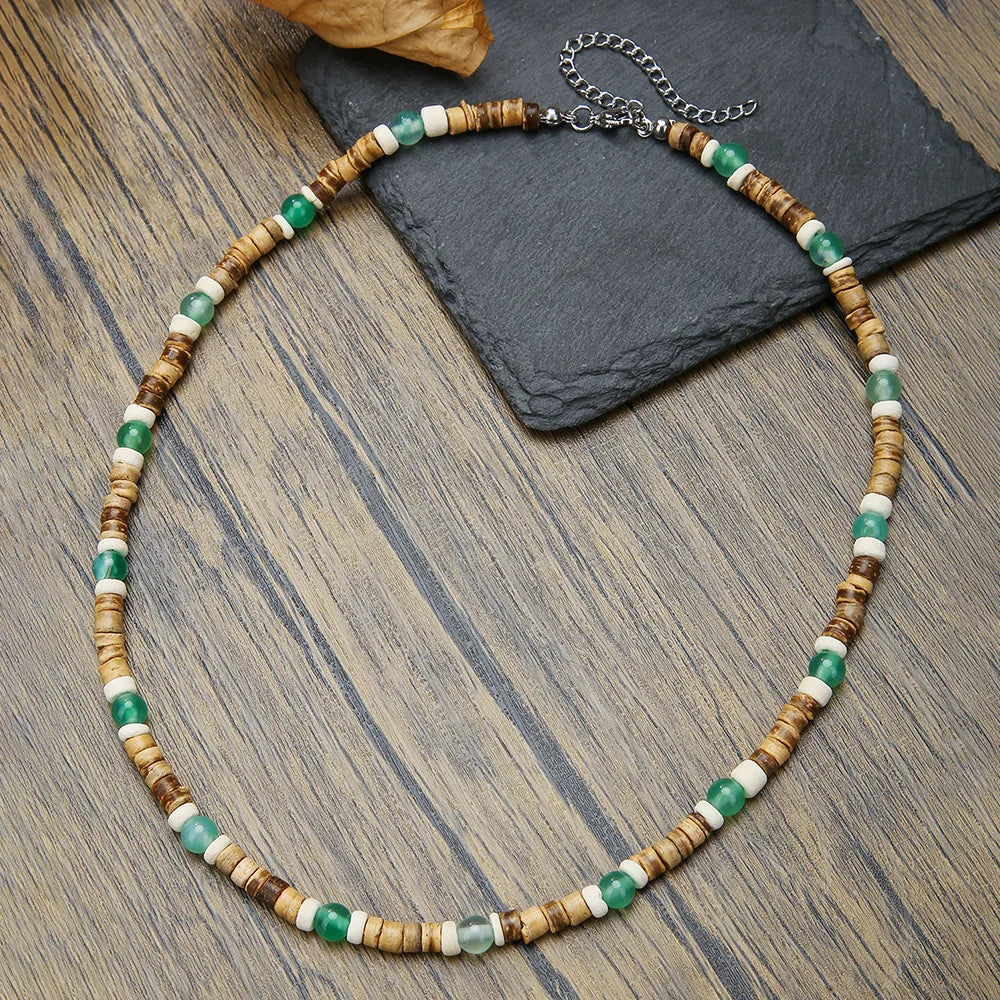 FBA Boho Coconut Shell Turquoise Bead Necklace | Men's Fashion Jewelry