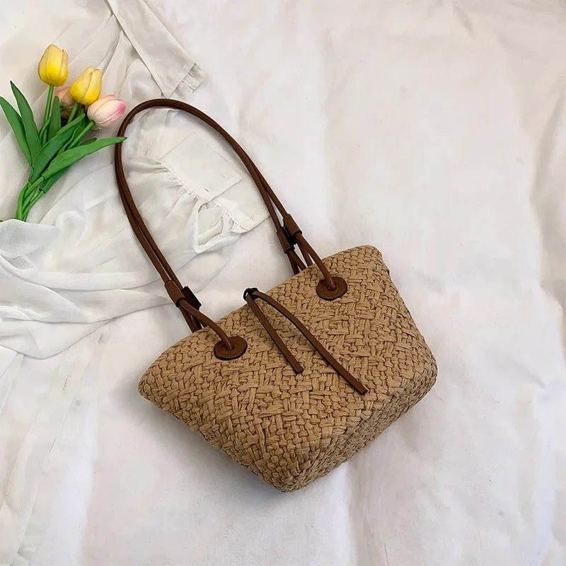 Designer Bohemian Chic Straw Woven Tote Bag – Large Capacity Beach Vacation Shoulder Handbag