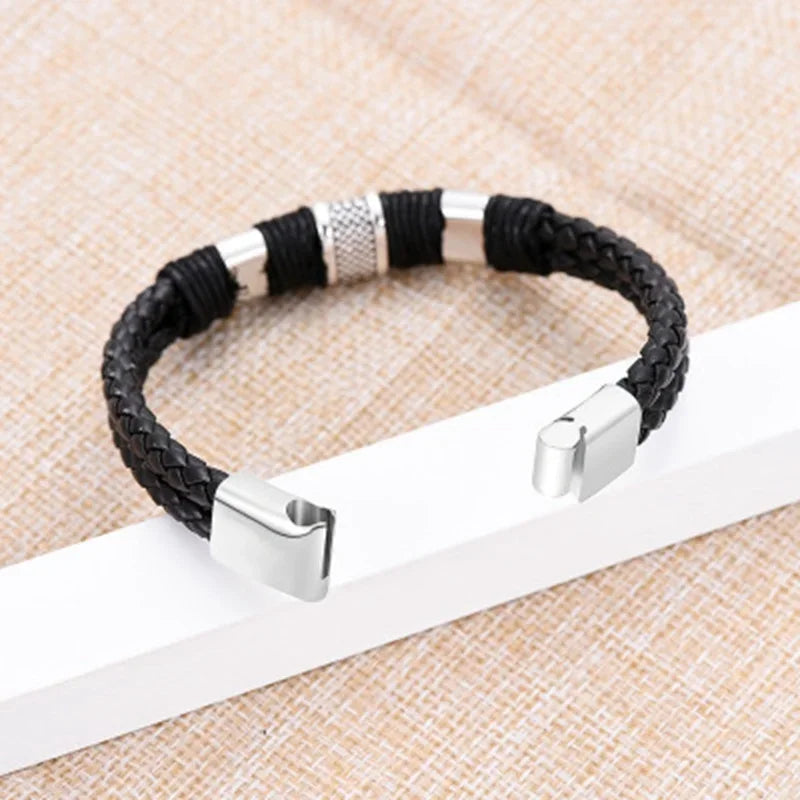 FBA Hip Hop Beaded Woven Leather Bracelet | Punk Charm Jewelry