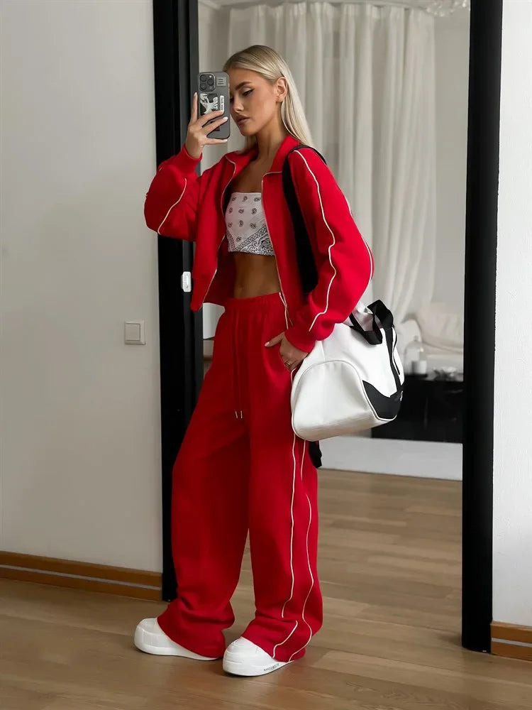 Women's Y2K 2-Piece Tracksuit Set – Zip Sports Jacket & Elastic Waist Jogger Pants | FBA Vibes