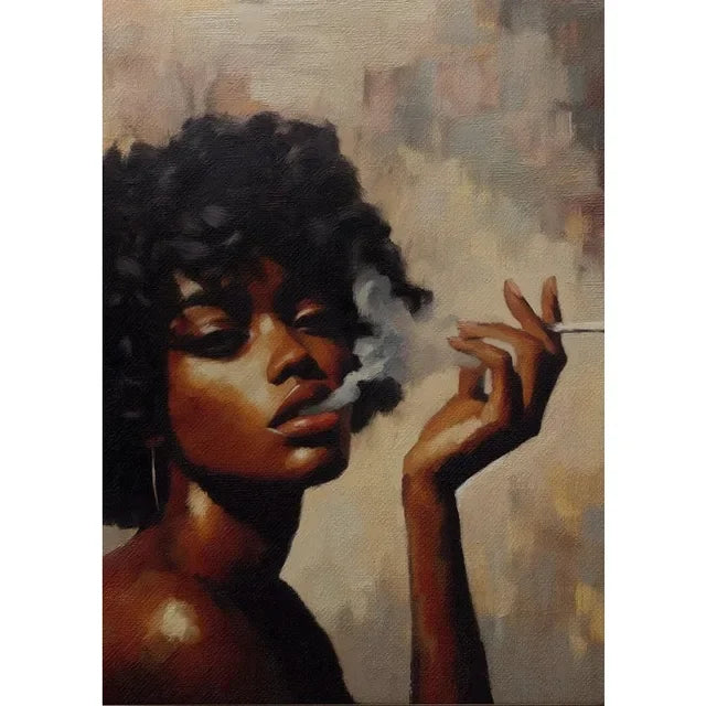 African American Woman Floral Canvas Print | Elegant Black Girl Wall Art for Living Room Home Decor