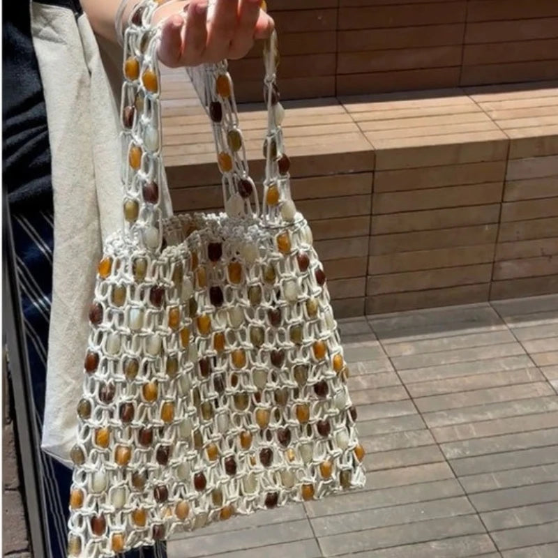 Woven Contrasting Cotton Tote Bag for Women – Fashionable Designer Shopping & Beach Bag