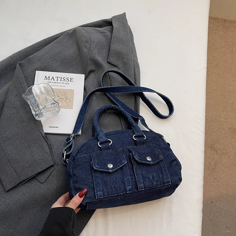 Denim Crossbody Satchel Bag for Women – Vintage Style Small Shoulder Handbag