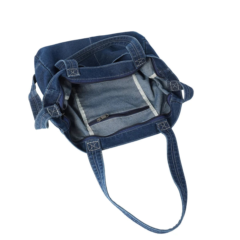 Denim Shoulder Bag for Women – Large Capacity Casual Tote & Crossbody Schoolbag