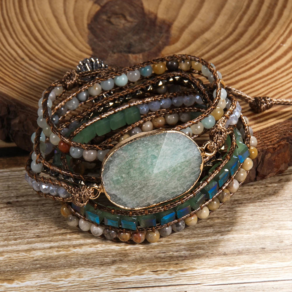 FBA Boho Mixed Natural Stone 5-Strand Wrap Bracelet | Women's Jewelry Gift